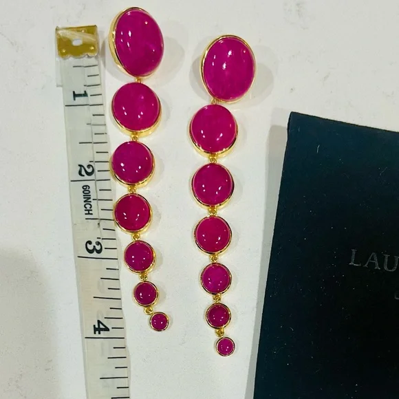 VTG Laura Foote Dropping Circles Earrings in Dyed Hot Pink Quartz Stone, RARE - Picture 6 of 12